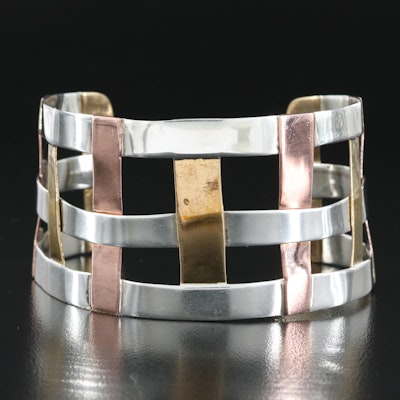Robert Lee Morris Studio Woven Sterling, Copper and Brass Cuff