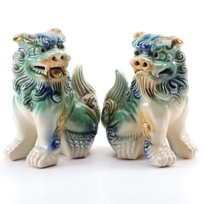 Chinese Style Sancai Glazed Ceramic Guardian Lion Figurines, Late 20th Century