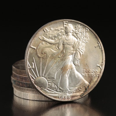 Five $1 American Silver Eagles and "The Dawn of a New Millennium" Silver Round