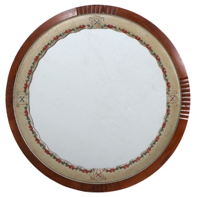 Equestrian Themed Carved Polychrome Wood Round Mirror, Early 20th Century