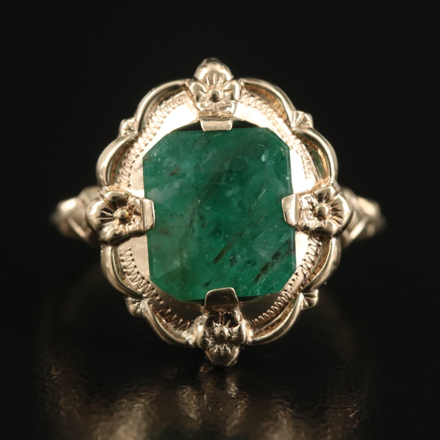 10K 1.74 CT Emerald Scrollwork Ring