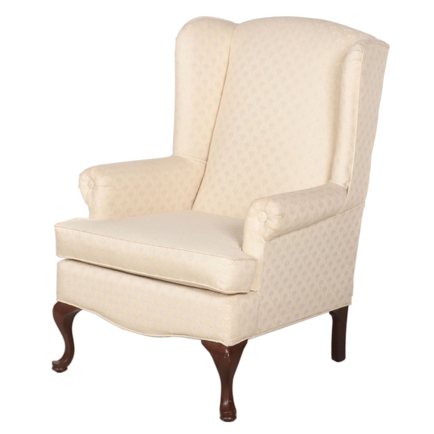 Lazarus Queen Anne Style Custom-Upholstered Wingback Armchair, Late 20th Century