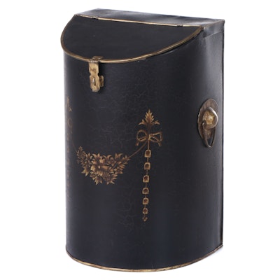 English Style Stencil and Crackle Lacquered Tole Bin
