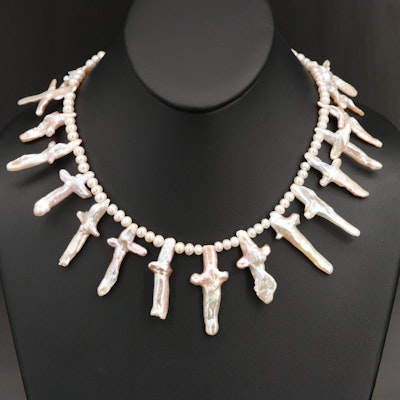 Semi-Baroque and Baroque Pearl Necklace with 18K Clasp