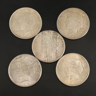 Five Peace Silver Dollars