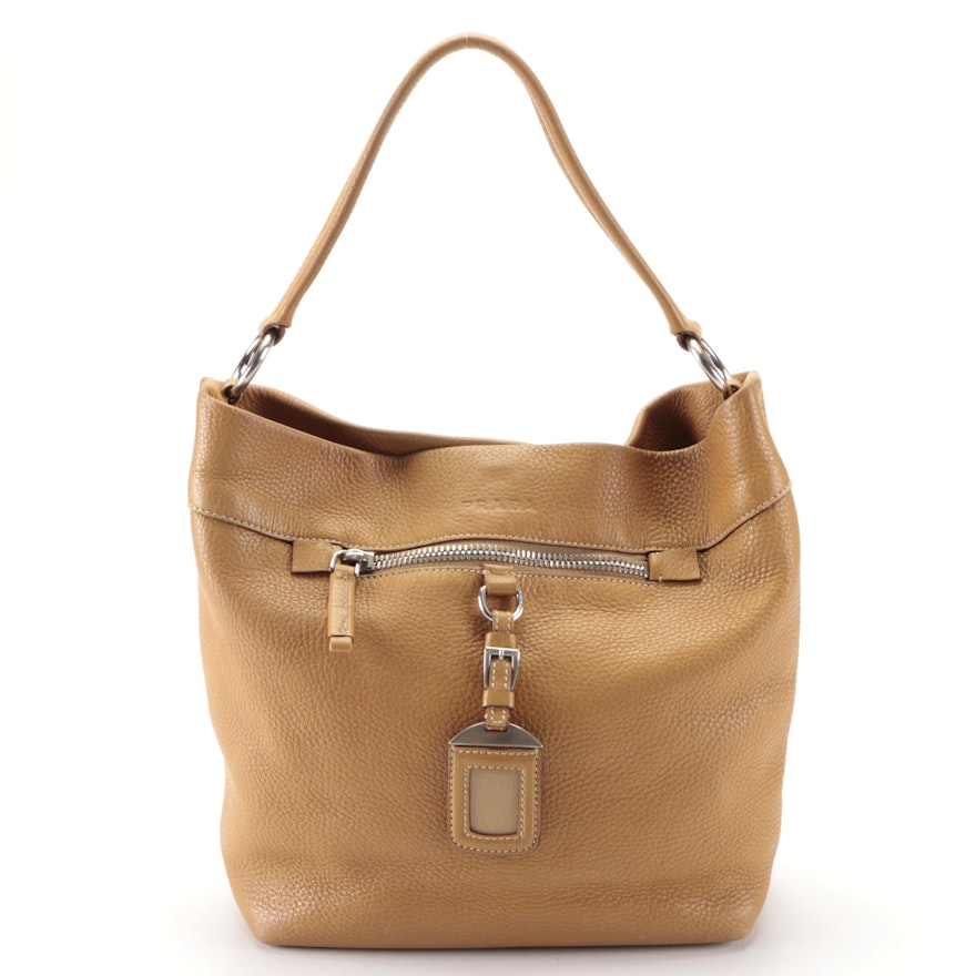 Prada Medium Hobo Shoulder Bag in Tan Deerskin Leather