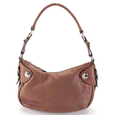 Prada Small Zip Shoulder Bag in Dark Brown Calfskin Leather