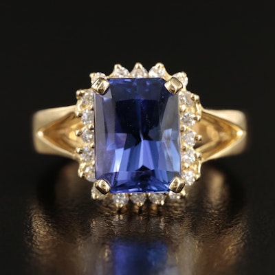18K Tanzanite and Diamond Halo Ring