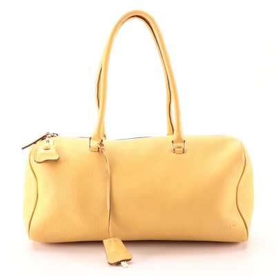 Prada Medium Bauletto Shoulder Bag in Pale Yellow Deerskin Leather