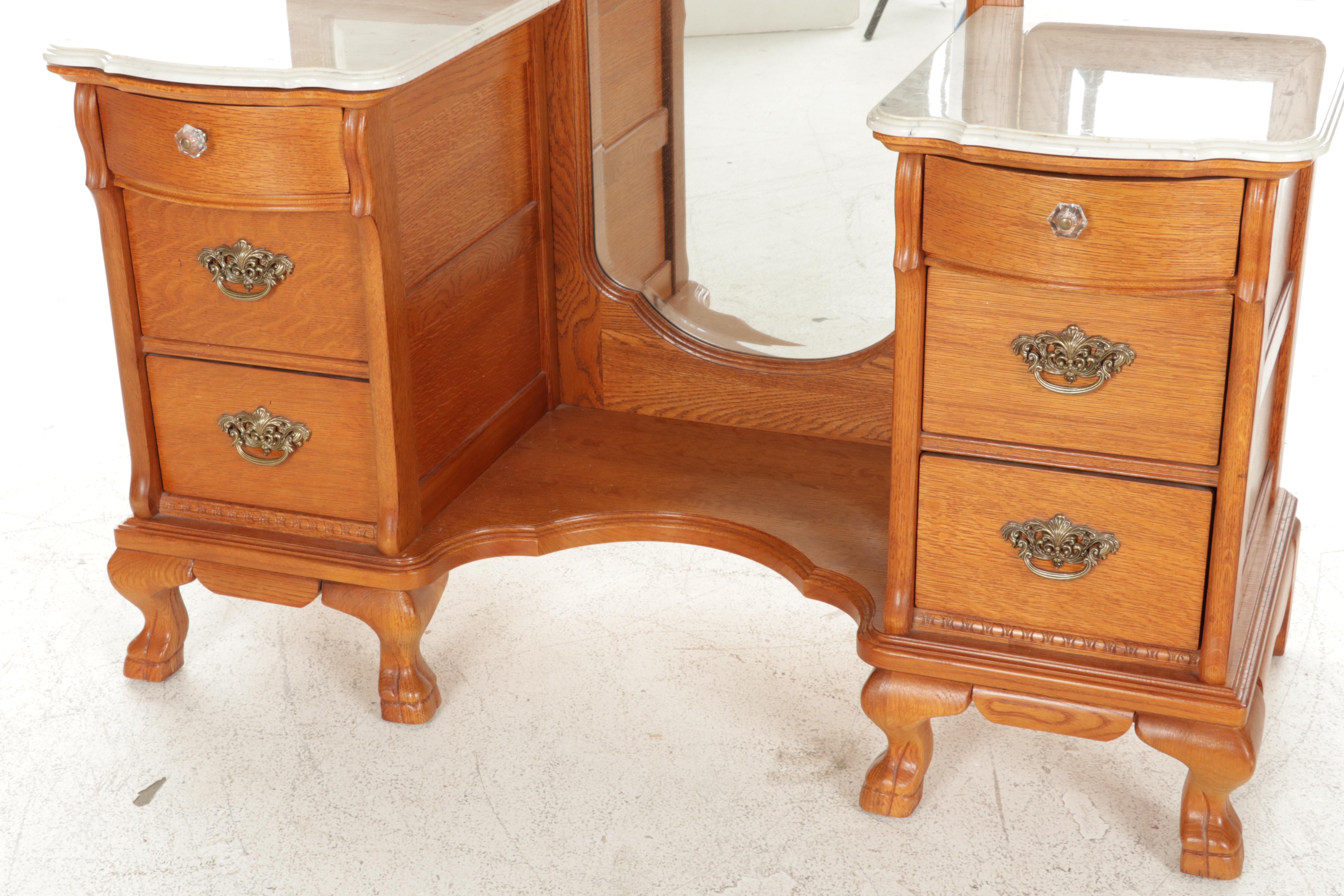 Lexington "Victorian Sampler" Oak and Faux Marble Top Vanity with