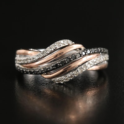 10K 0.25 CTW Diamond Wave Ring with Rose Gold Accent