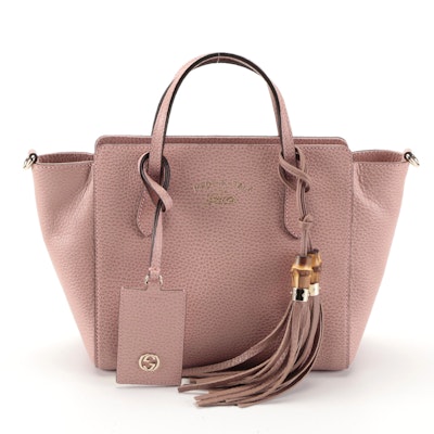 Gucci Mini Swing Bamboo Tassel Tote in Dark Pink Leather with Shoulder Strap