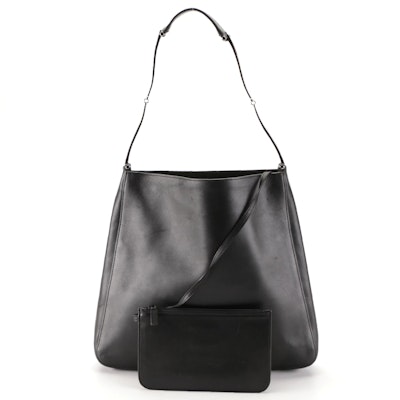 Gucci Slim Metal Hinge-Handle Shoulder Bag in Black Leather with Zip Pouch