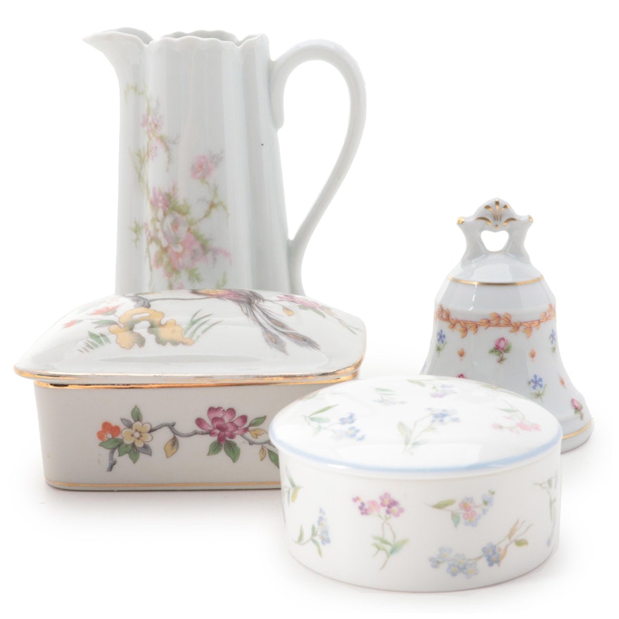 Haviland Limoges Porcelain Pitcher and Bell with Other Trinket Boxes