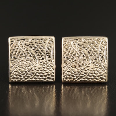 14K Textured Square Button Earrings