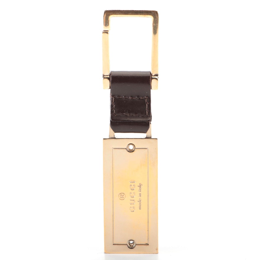 Gucci Key Holder in Gold-Tone Metal and Dark Brown Leather with Box