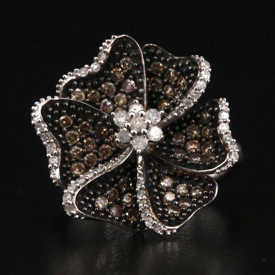 Sterling Diamond Flower Ring