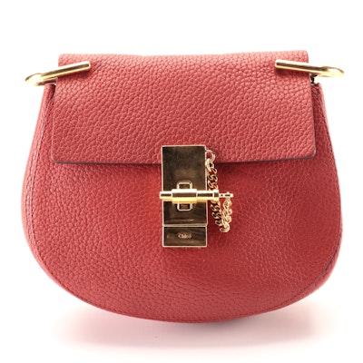 Chloé Drew Red Pebble Grain Leather Front Flap Bag