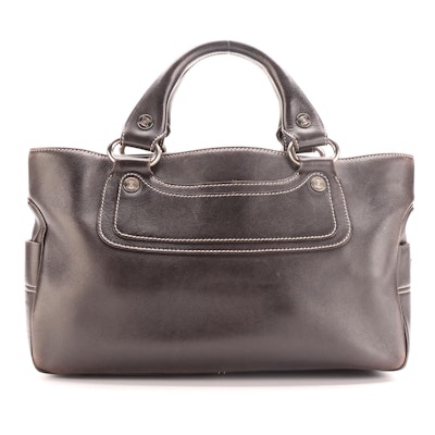 Celine Contrast-Stitched Brown Leather Handbag
