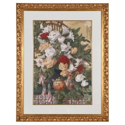 Kathy Dench Haines Offset Lithograph of Floral Arrangement, Late 20th Century