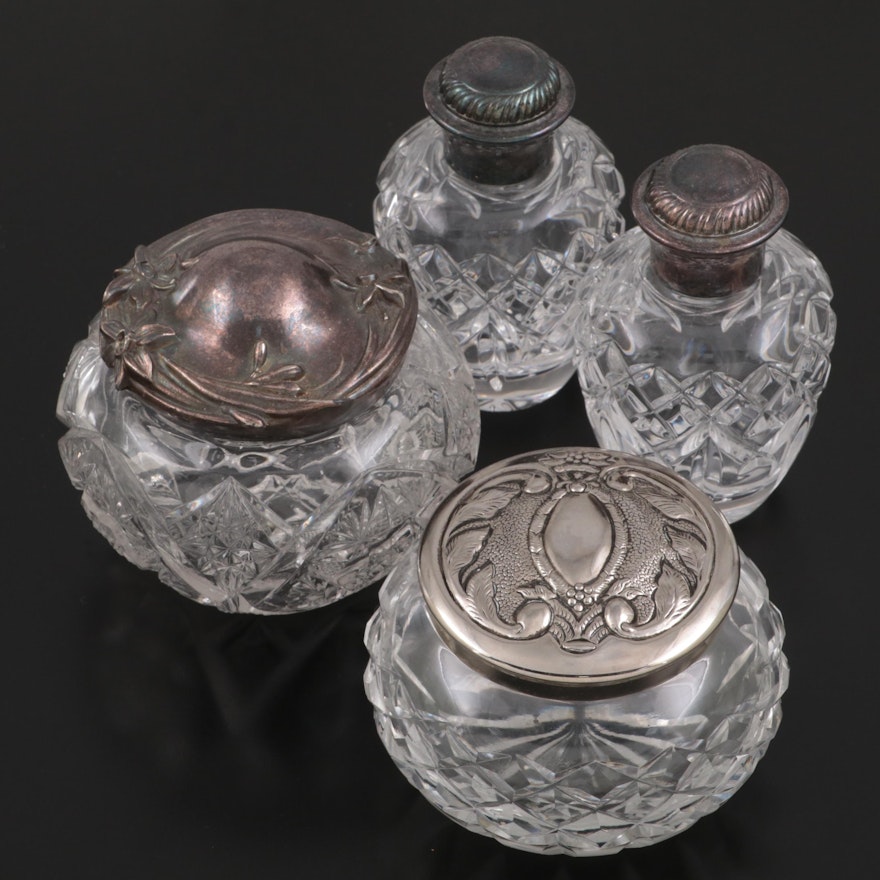 Waterford and Other Crystal and Silver Plate Vanity Jars
