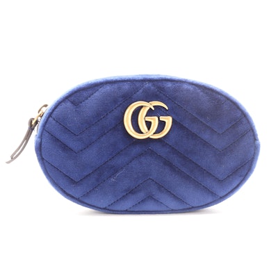 Gucci Marmont Blue Velvet Matelassé Belt Bag