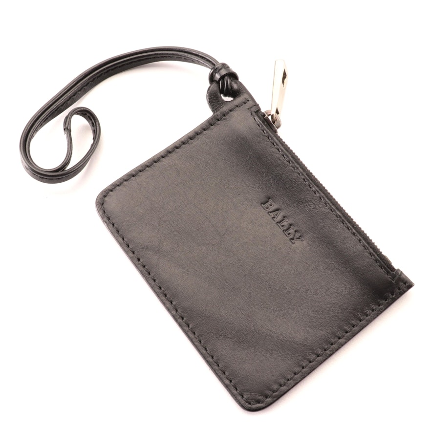 Bally Small Zip Pouch in Black Smooth Leather