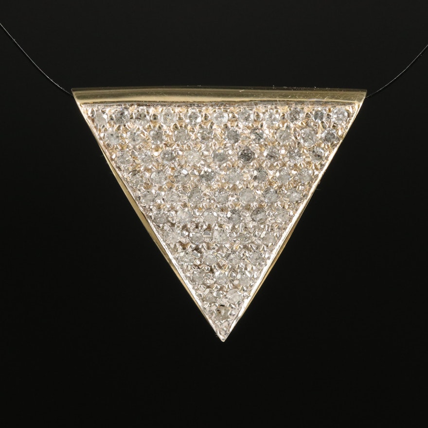 14K 0.99 CTW Pavé Diamond Triangle Slide Pendant