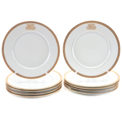 Royal Bayreuth Gold and White Porcelain Monogrammed Plates, Early to Mid-20th C.