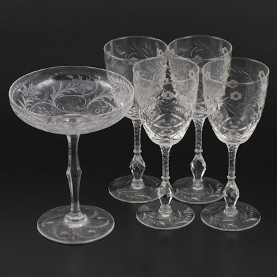 Rock Sharpe "Cranbrook" Cut Crystal Water Goblets and Compote