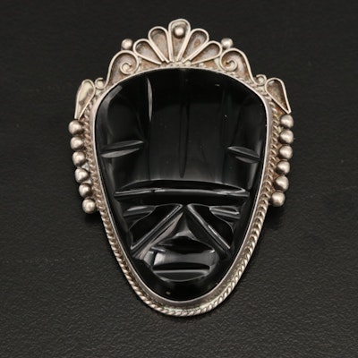Sterling Black Onyx Figural Brooch