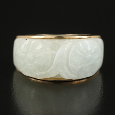 10K Carved Jadeite Flower Ring