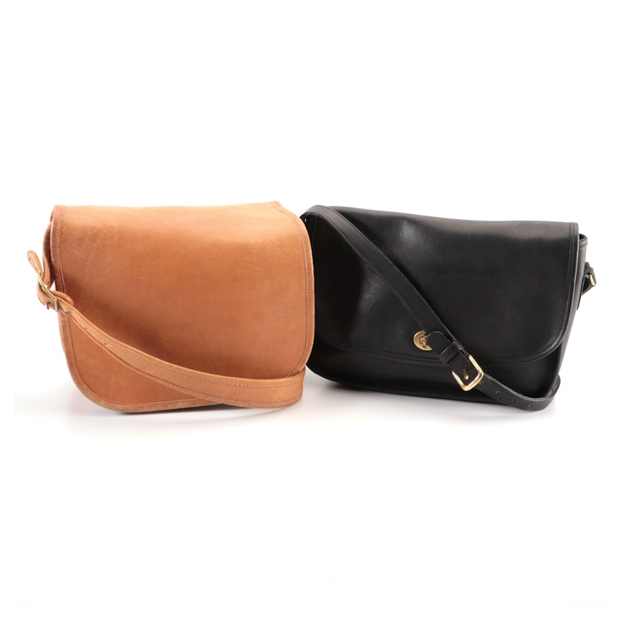 Coach Front-Flap Shoulder Bags in Tan and Black Glove Tanned Leather
