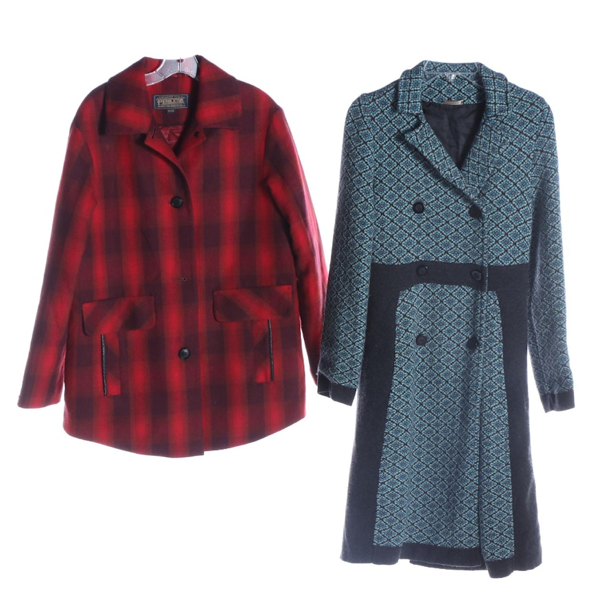 Pendleton Plaid Wool Coat and Twin-Set Cashmere Double-Breasted Coat