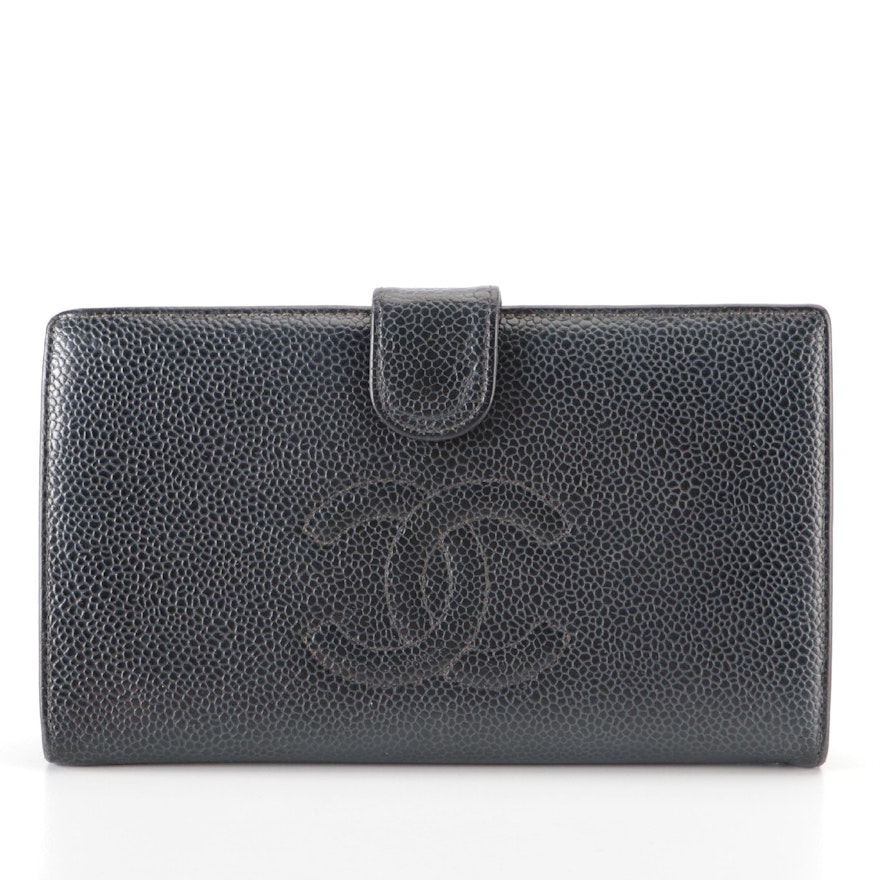 Chanel CC Long Wallet in Black Caviar Leather