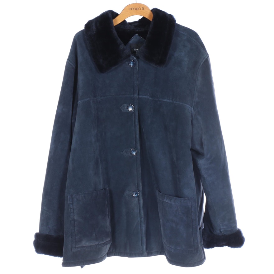 Dennis Basso Blue Suede Jacket with Faux Fur Lining