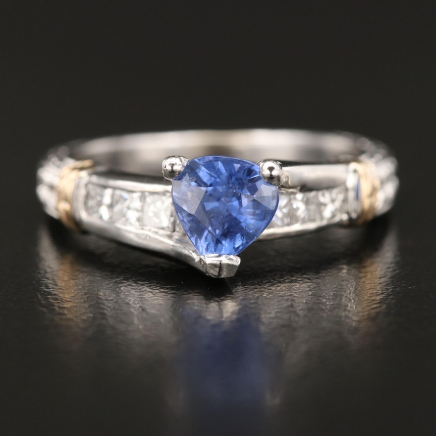 14K Sapphire and Diamond Ring with Wheat Detail
