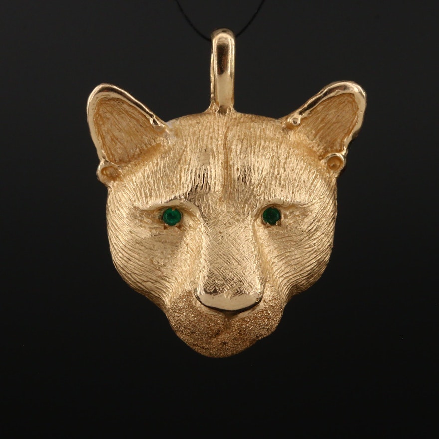 14K Emerald Cat Head Pendant