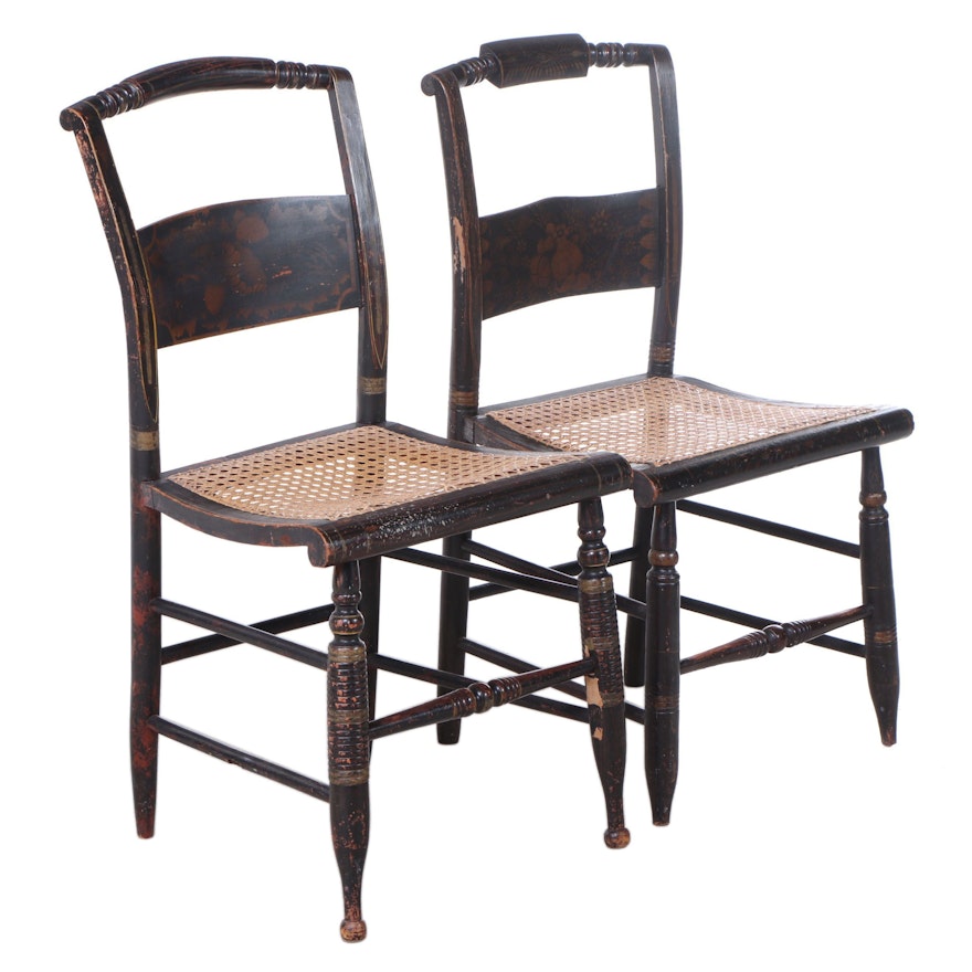 Two American Ebonized, Parcel-Gilt, and Polychromed "Fancy" Dining Chairs