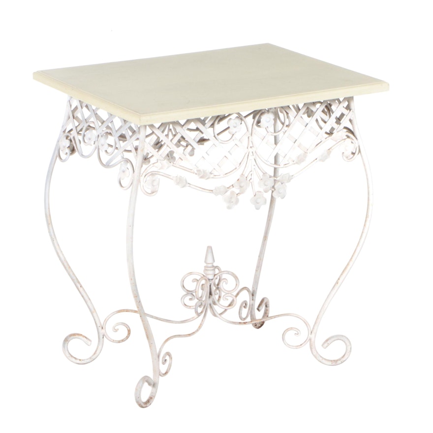 Wrought Iron End Table with Painted Wooden Top
