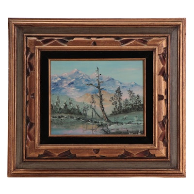 Mountain Landscape Oil Painting, Late 20th Century