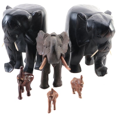 Hand-Carved Wood Elephant Figurines