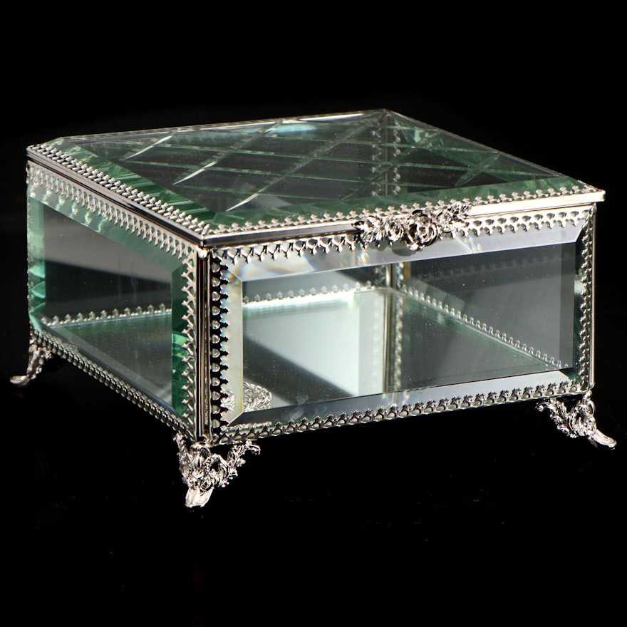 Tahari Home Beveled Mirrored Glass Decorative Box
