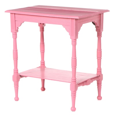 Victorian Style Pink Painted Oak Side Table, 20th Century