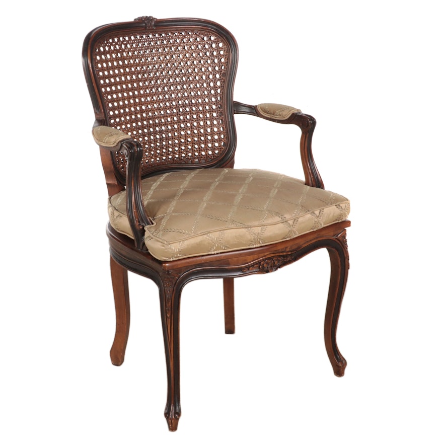 Louis XV Style Maple and Caned Fauteuil, Late 20th Century