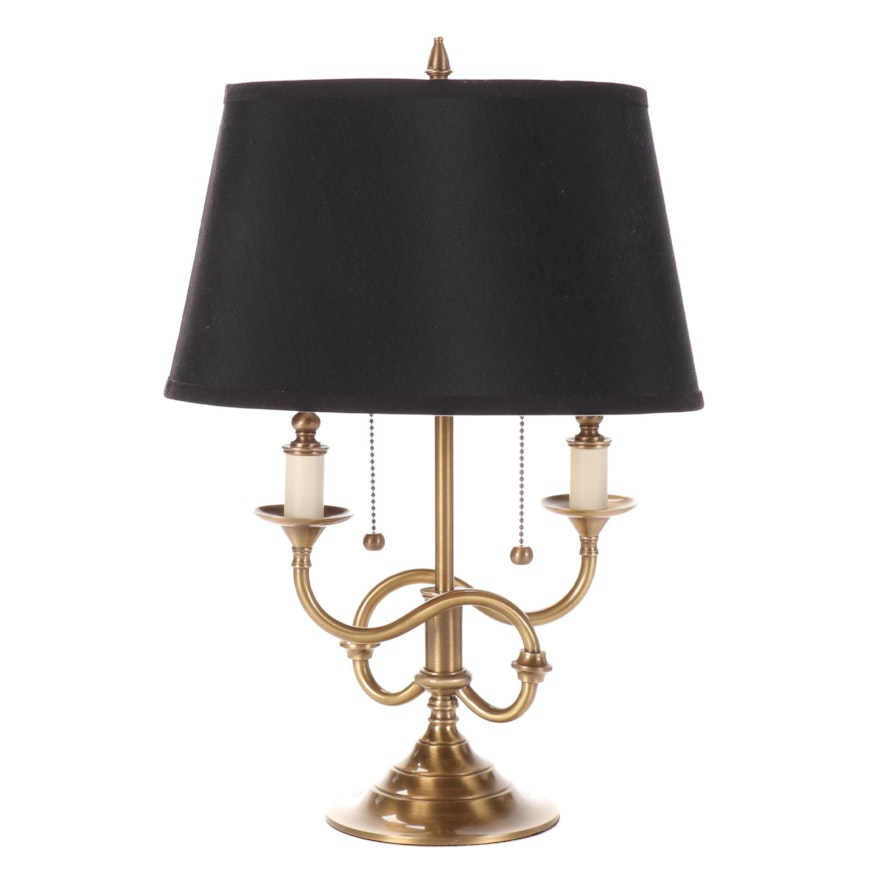 Brushed Brass Two-Arm Bouillotte Style Lamp, Contemporary