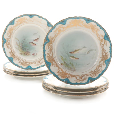 Theodore Haviland Hand-Painted Porcelain Fish Plates, Early 20th Century