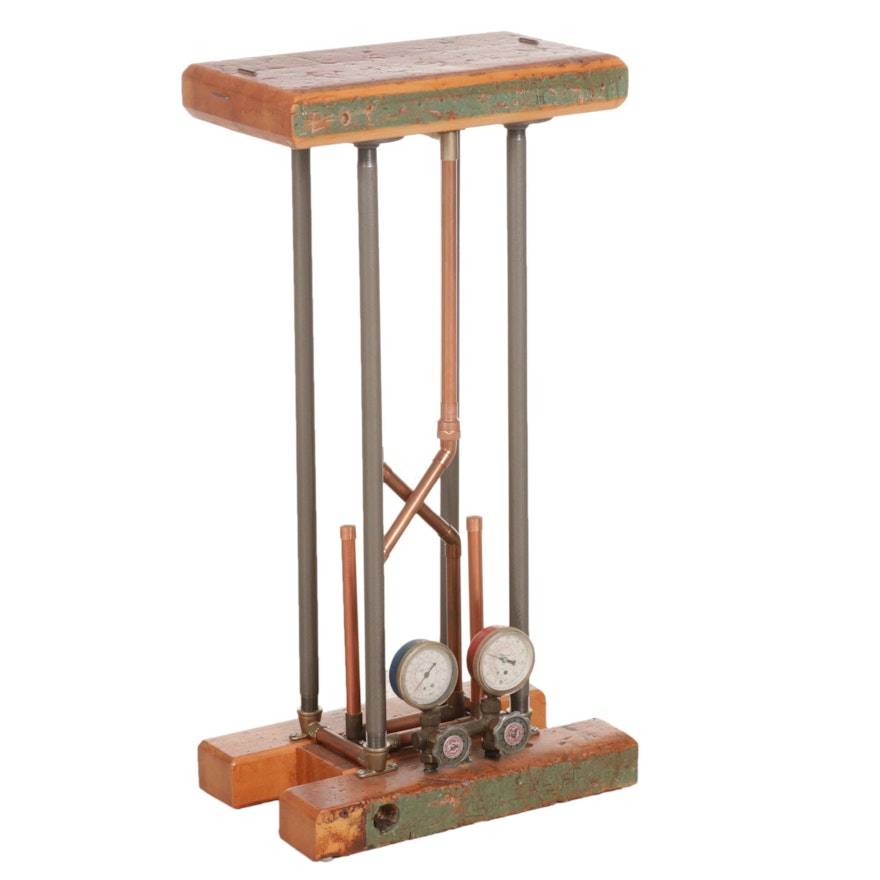 Steampunk Style Accent Table with Copper Piping