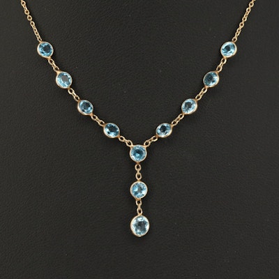 14K Swiss Blue Topaz Drop Necklace