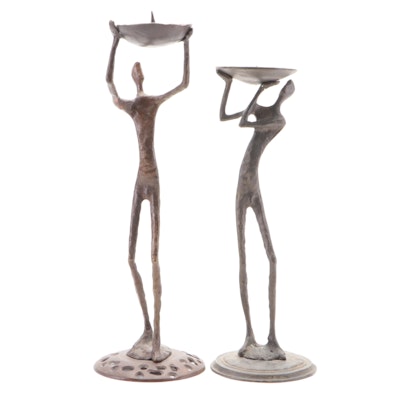 Abstract Bronzed Metal Candle Holders